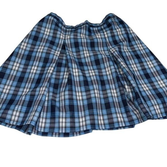 Dennis Blue Plaid Junior Skirt Elastic Waist 100% Polyester Size J15 - Picture 1 of 8